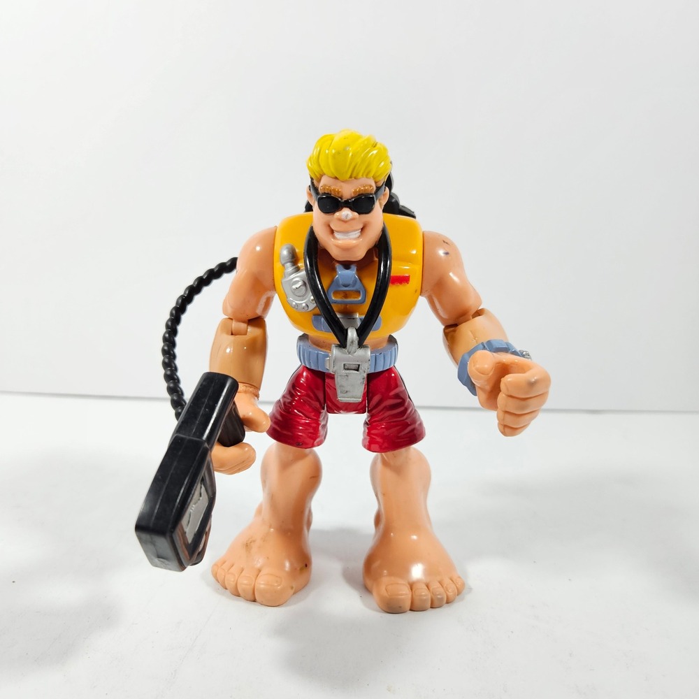 Fisher Price Rescue Heroes Sandy Beach Lifeguard Action Figure 2002 Yellow Red